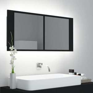 vidaXL Dulap de baie cu oglindă și LED, negru, 100x12x45 cm acril imagine