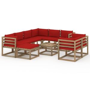 vidaXL Set mobilier de grădină, 10 piese, cu perne, roșu imagine