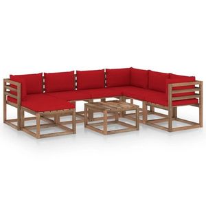 vidaXL Set mobilier de grădină cu perne roșii, 8 piese imagine