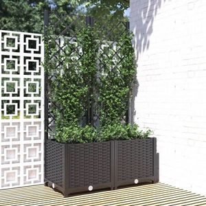 vidaXL Jardinieră de grădină cu spalier negru, 80x40x136 cm, PP imagine