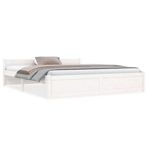 vidaXL Cadr pat cu tăblie King Size 5FT alb, 150x200 cm lemn masiv pin imagine