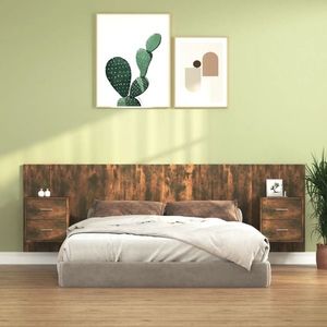 vidaXL Tăblie de pat cu dulapuri, stejar fumuriu, lemn prelucrat imagine