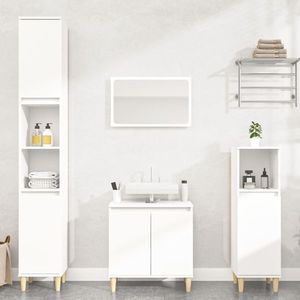 vidaXL Set mobilier de baie, 3 piese, alb, lemn compozit imagine