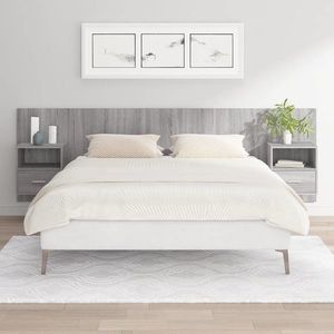 vidaXL Tăblie de pat cu dulapuri, gri sonoma, lemn prelucrat imagine