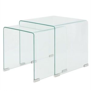vidaXL Set de masă din sticlă securit transparentă, stivuibil, 2 piese imagine