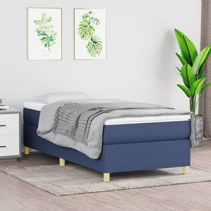 vidaXL Pat box spring cu saltea, albastru, 80x200 cm, textil imagine