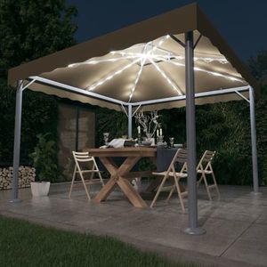 vidaXL Pavilion cu șiruri de lumini LED, gri taupe, 300x300 cm, aluminiu imagine