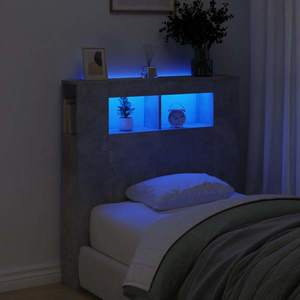 vidaXL Tăblie de pat cu LED, gri beton, 100x18, 5x103, 5 cm, lemn imagine