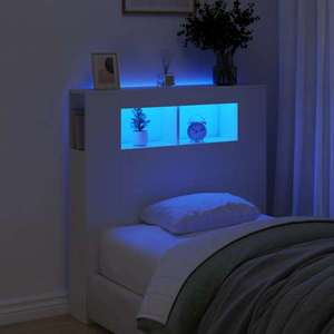 vidaXL Tăblie de pat cu LED, alb, 100x18, 5x103, 5 cm, lemn imagine