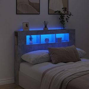vidaXL Tăblie de pat cu LED, gri beton, 140x18, 5x103, 5 cm, lemn imagine