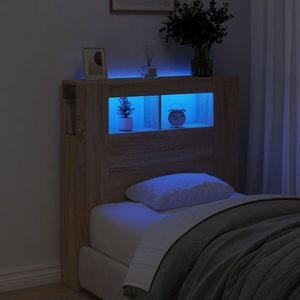 vidaXL Tăblie de pat cu LED, stejar sonoma, 100x18, 5x103, 5 cm, lemn imagine