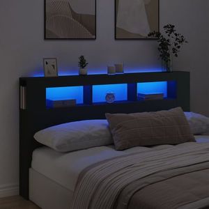 vidaXL Tăblie de pat cu LED, negru, 180x18, 5x103, 5 cm, lemn imagine
