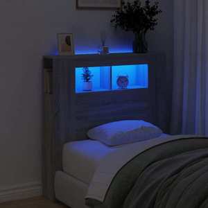 vidaXL Tăblie de pat cu LED, gri sonoma, 100x18, 5x103, 5 cm, lemn imagine