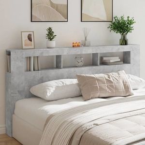 vidaXL Tăblie de pat cu LED, gri beton, 200x18, 5x103, 5 cm, lemn imagine