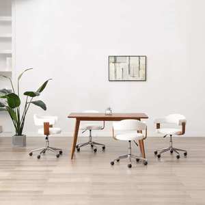 vidaXL Scaun de masă, alb, lemn curbat & piele ecologică imagine