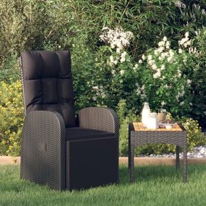 vidaXL Scaun de grădină rabatabil cu pernă, negru, poliratan imagine