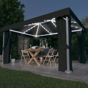 vidaXL Pavilion cu perdele & șiruri lumini LED, antracit, 4x3 m imagine