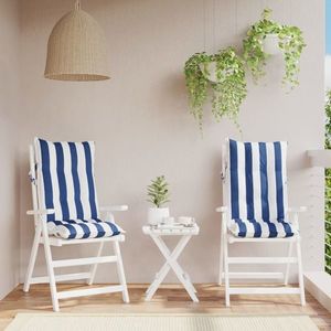 vidaXL Perne de scaun spătar înalt, 2 buc. dungi albastre&albe, textil imagine