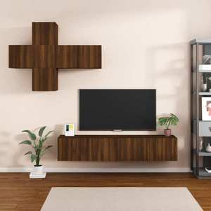 vidaXL Set comode TV, 7 piese, stejar maro, lemn compozit imagine