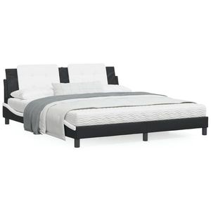 vidaXL Cadru de pat cu LED, negru și alb, 180x200 cm, piele ecologică imagine