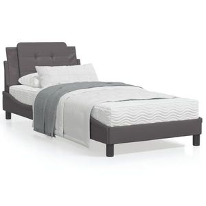 vidaXL Cadru de pat cu lumini LED, gri, 90x190 cm, piele ecologică imagine