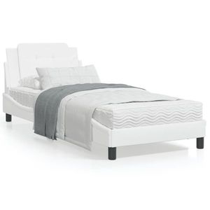 vidaXL Cadru de pat cu lumini LED, alb, 100x200 cm, piele ecologică imagine