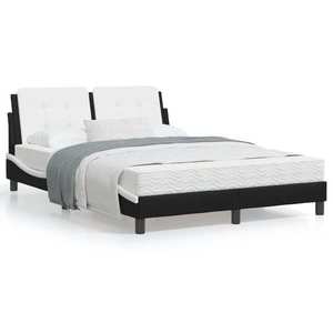 vidaXL Cadru de pat cu LED, negru și alb, 120x200 cm, piele ecologică imagine