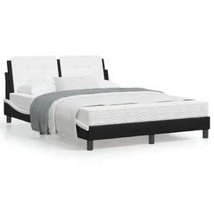 vidaXL Cadru de pat cu lumini LED negru/alb 140x190 cm piele ecologică imagine