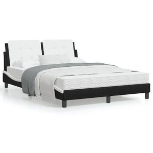 vidaXL Cadru de pat cu LED, negru și alb, 140x200 cm, piele ecologică imagine