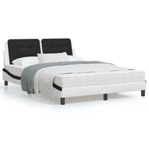 vidaXL Cadru de pat cu tăblie, alb și negru, 140x190cm, piele ecologică imagine