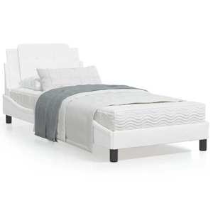vidaXL Cadru de pat cu tăblie, alb, 90x200 cm, piele ecologică imagine