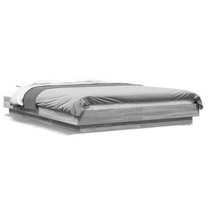 vidaXL Cadru de pat cu LED, gri sonoma, 135x190 cm, lemn prelucrat imagine