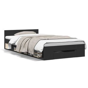 vidaXL Cadru de pat cu sertar, negru, 75x190 cm, lemn prelucrat imagine