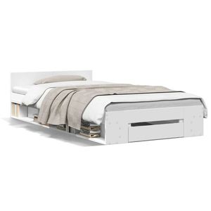 vidaXL Cadru de pat cu sertar, alb, 90x200 cm, lemn prelucrat imagine
