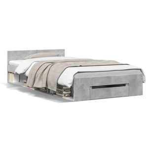 vidaXL Cadru de pat cu sertar, gri beton, 75x190 cm, lemn prelucrat imagine