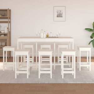 vidaXL Set mobilier de bar, 9 piese, alb, lemn masiv de pin imagine