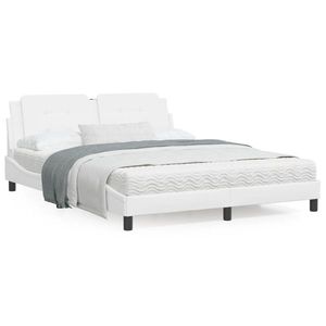 vidaXL Cadru de pat cu lumini LED, alb, 160x200 cm, piele ecologică imagine