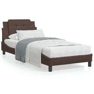vidaXL Cadru de pat cu lumini LED, maro, 90x190 cm, piele ecologică imagine