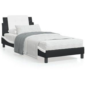 vidaXL Cadru de pat cu lumini LED negru/alb 90x190 cm piele ecologică imagine