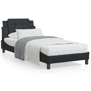 vidaXL Cadru de pat cu lumini LED, negru, 90x200 cm, piele ecologică imagine