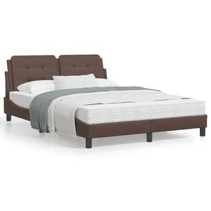 vidaXL Cadru de pat cu lumini LED, maro, 140x190 cm, piele ecologică imagine