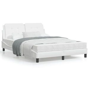 vidaXL Cadru de pat cu lumini LED, alb, 140x200 cm, piele ecologică imagine