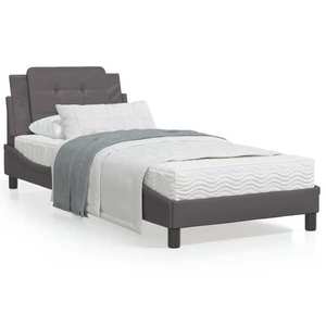 vidaXL Cadru de pat cu tăblie, gri, 100x200 cm, piele ecologică imagine