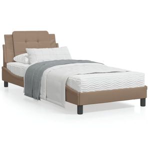 vidaXL Cadru de pat cu tăblie, cappuccino, 90x190 cm, piele ecologică imagine
