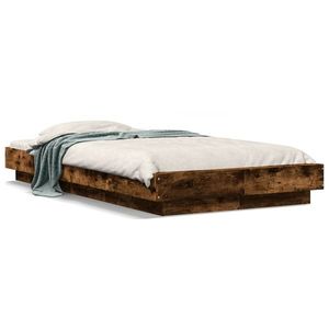 vidaXL Cadru de pat cu LED, stejar fumuriu, 100x200 cm, lemn prelucrat imagine