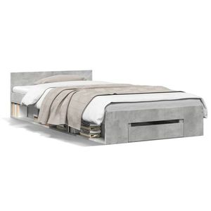 vidaXL Cadru de pat cu sertar, gri beton, 100x200 cm, lemn prelucrat imagine