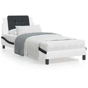 vidaXL Cadru de pat cu lumini LED alb/negru 90x190 cm piele ecologică imagine