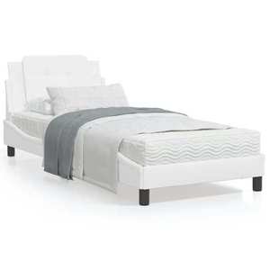 vidaXL Cadru de pat cu lumini LED, alb, 90x190 cm, piele ecologică imagine