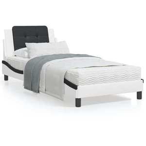 vidaXL Cadru de pat cu lumini LED alb/negru 100x200 cm piele ecologică imagine