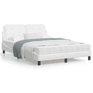 vidaXL Cadru de pat cu lumini LED, alb, 120x200 cm, piele ecologică imagine